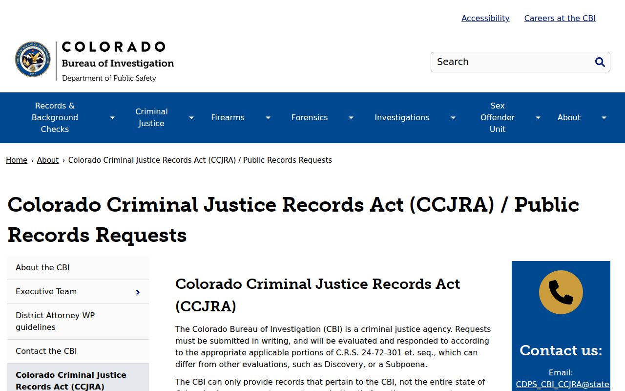 Phillips County arrest records Colorado CCJRA request guidance