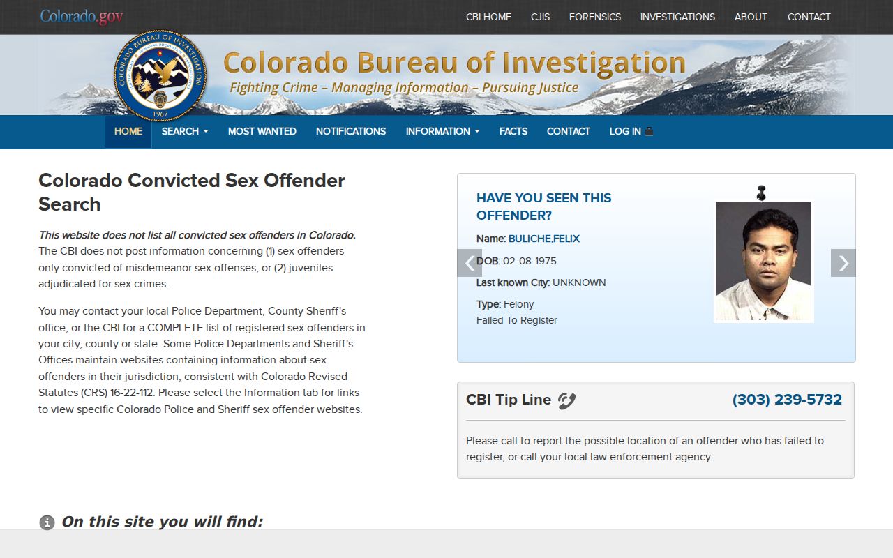 Colorado official public sex offender registry search
